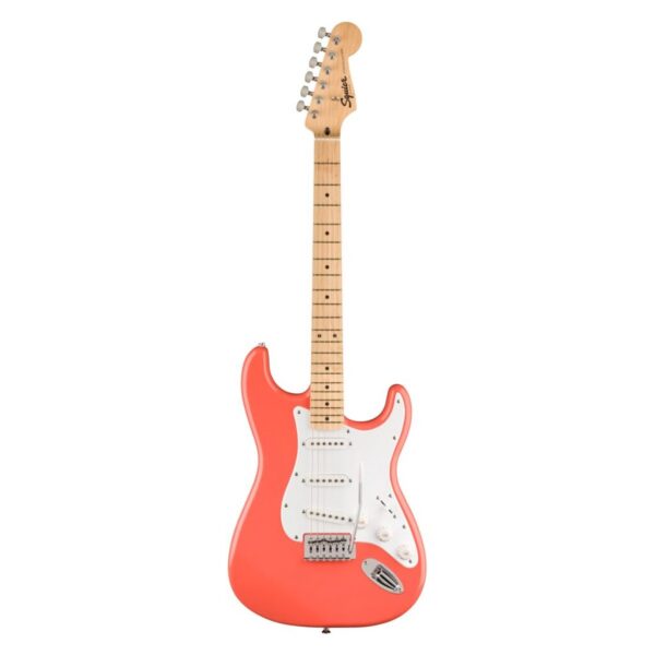 SQUIER FSR SONIC STRATOCASTER ELECTRIC GUITAR W/ WHITE PICKGUARD, MAPLE FB, TAHITIAN CORAL